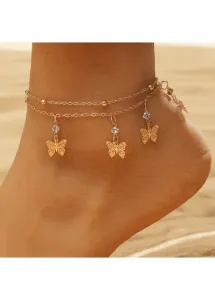 Modlily Golden Layered Hollow Butterfly Design Anklet - One Size