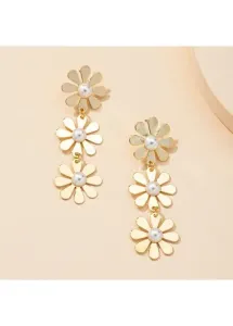 Modlily Golden Round Floral Pearl Metal Detail Earrings - One Size