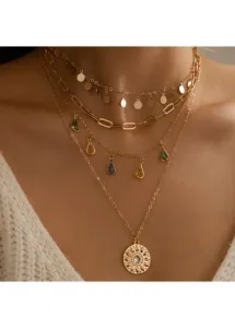 Modlily Golden Round Necklaces & Pendants - One Size