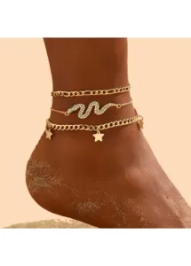 Modlily Golden Star Layered Snake Design Anklet Set - One Size