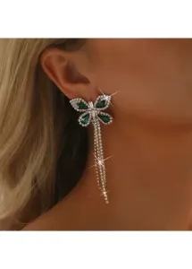 Modlily Green Rhinestone Butterfly Design Metal Earrings - One Size