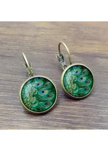 Modlily Green Round Alloy Retro Peacock Design Earrings - One Size
