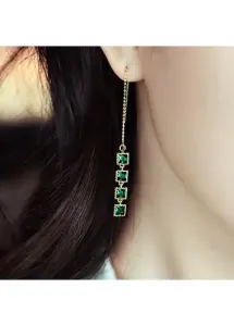 Modlily Green Square Rhinestone Design Alloy Earrings - One Size