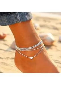 Modlily Heart Shape Silver Metal Anklet Set for Woman - One Size