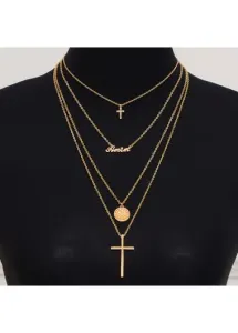 Modlily Layered Gold Cross Alloy Detail Necklace - One Size