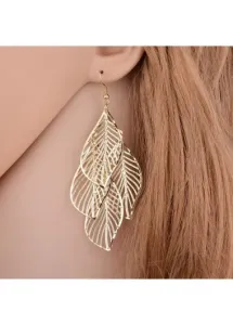 Modlily Leaf Design Gold Metal Detail Earring Set - One Size