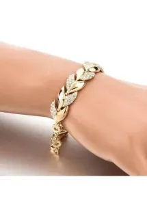 Modlily Leaf Golden Rhinestone Detail Alloy Bracelet - One Size