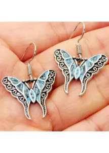 Modlily Light Blue Butterfly Metal Detail Earrings - One Size