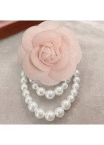 Modlily Light Pink Rose Layered Design Pearl Brooch - One Size