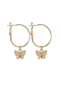 Modlily Metal Detail Animal Prints Gold Butterfly Earrings - One Size