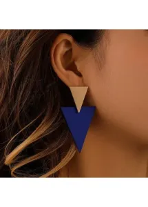Modlily Metal Detail Blue Triangle Design Earrings - One Size