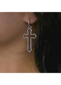 Modlily Metal Detail Geometric Pattern Silver Cross Earrings - One Size