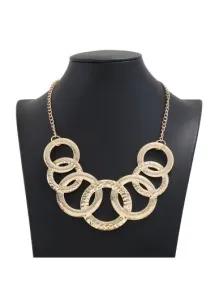 Modlily Metal Detail Ring Design Gold Necklace - One Size
