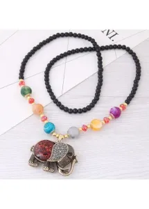Modlily Multi Color Alloy Elephant Beads Necklace - One Size