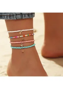 Modlily Multi Color Asymmetrical Layered Beads Anklet Set - One Size