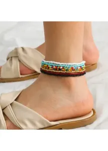 Modlily Multi Color Beads Detail Layered Design Anklet Set - One Size