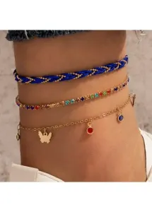 Modlily Multi Color Butterfly Detail Rhinestone Anklets Set - One Size