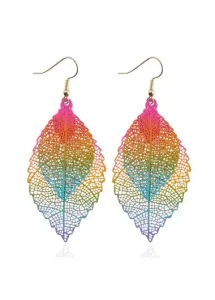 Modlily Multi Color Leaf Hollow Metal Detail Earrings - One Size