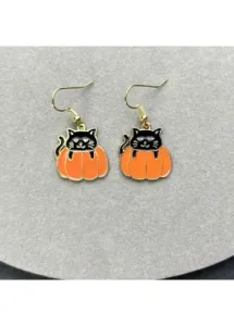 Modlily Orange Alloy Halloween Cat Pumpkin Earrings - One Size