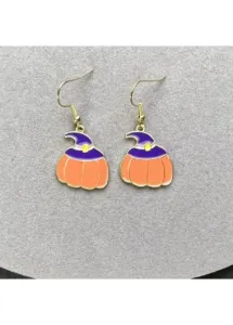 Modlily Orange Halloween Print Alloy Pumpkin Earrings - One Size