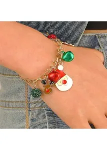 Modlily Patchwork Christmas Gold Alloy Detail Bracelet - One Size