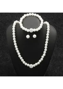 Modlily Pearl Design White Metal Detail Necklace Set - One Size