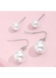 Modlily Pearl Design White Round Earring Set - One Size
