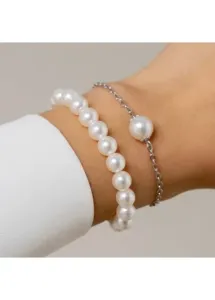 Modlily Pearl Detail Geometric Pattern White Bracelet Set - One Size
