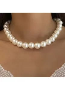 Modlily Pearl Detail Geometric Pattern White Necklace - One Size #916518