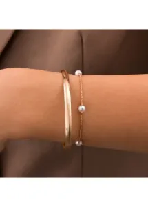 Modlily Pearl Detail Gold Alloy Bracelet Set - One Size