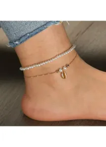 Modlily Pearl Shell Design Golden Asymmetrical Anklet Set - One Size