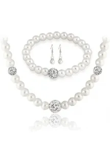 Modlily Pearl Silvery White Necklace Earrings and Bracelet - One Size