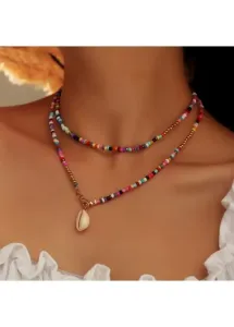 Modlily Plastic Detail Multi Color Asymmetrical Necklace - One Size