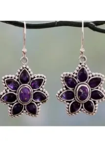 Modlily Purple Rhinestone Floral Detail Alloy Earrings - One Size