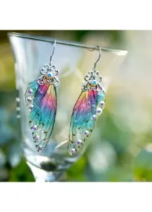 Modlily Rainbow Color Butterfly Wings Design Earrings - One Size #170328