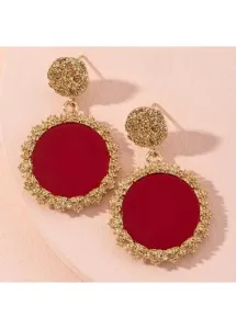 Modlily Red Round Alloy Vintage Geometric Earrings - One Size