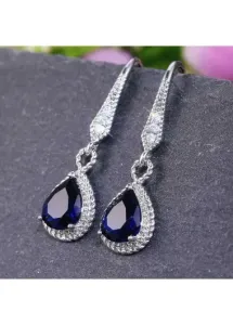 Modlily Rhinestone Design Blue Metal Detail Earrings - One Size