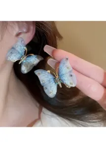 Modlily Rhinestone Detail Sky Blue Butterfly Alloy Earrings - One Size