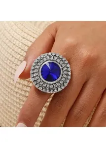 Modlily Royal Blue Round Rhinestone Design Ring - One Size