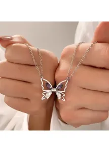 Modlily Silver Alloy Detail Butterfly Design Necklace - One Size