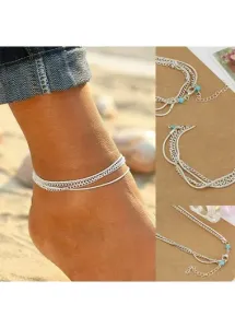 Modlily Silver Alloy Layered Design Chain Anklet - One Size