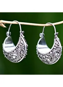 Modlily Silver Alloy Retro Tribal Design Earrings - One Size