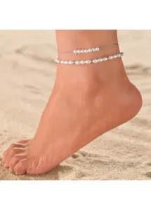 Modlily Silver Asymmetrical Design Pearl Detail Anklet Set - One Size