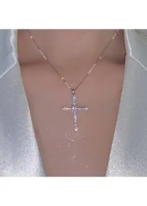 Modlily Silver Cross Alloy Rhinestone detail Necklace - One Size