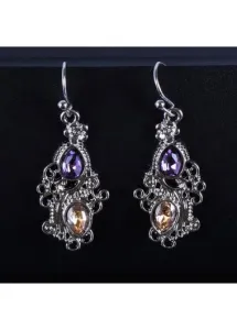 Modlily Silver Floral Rhinestone Hollow Design Earrings - One Size