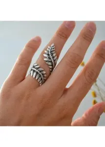 Modlily Silver Leaf Design Alloy Detail Ring - One Size