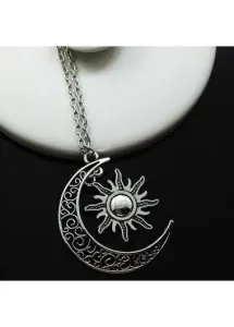 Modlily Silver Moon Alloy Retro Hollow Necklace - One Size