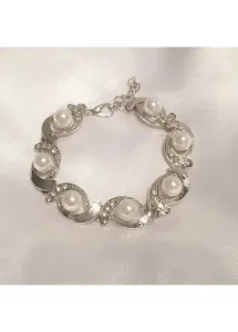 Modlily Silver Pearl Rhinestone Detail Round Bracelet - One Size