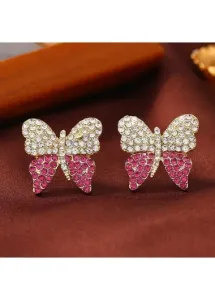 Modlily Silver Rhinestone Butterfly Alloy Detail Earrings - One Size