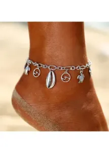 Modlily Silver Starfish and Turtle Chain Anklet - One Size